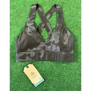 Prana Layna Bra Black Camo Strappy V‎ Neck Sports Bra NEW Size XS